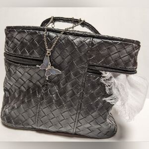 Vtg 02 Nwot Stephen Jones Shiseido bag Woven leather black train case Limited Ed